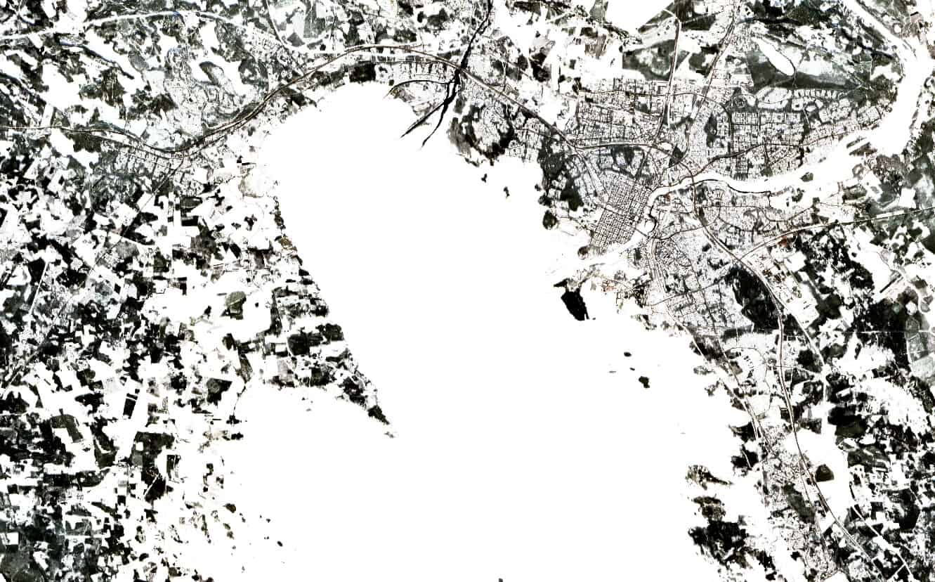 Satelliittikuva Pyhäselästä 20.3.2022 © Sentinel Hub 2022 / Creative Commons Attribution-NonCommercial 4.0 International License